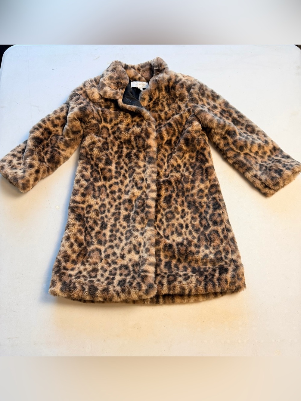 Jessica Simpson Kids Leopard Print Faux Fur Pea Coat - Brown